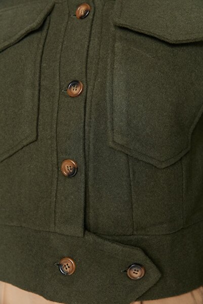 Trendyol Collection Khaki Pocket Detailed Buttoned Crop Woven Jacket Twoaw21Ce0020