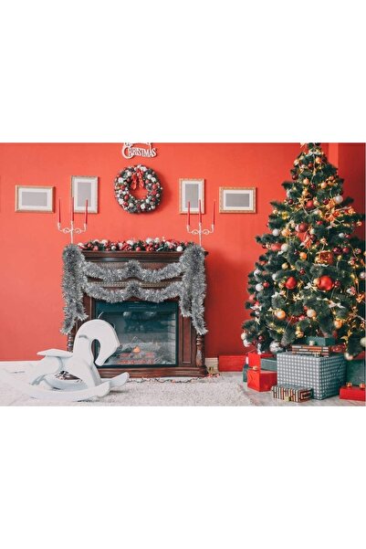 Huzur Party Store Ασημένια χριστουγεννιάτικη γιρλάντα για γενέθλια στολίδι από πεύκο γκρι ασημί 200x7 εκ. που κρέμεται από τον αυχένα