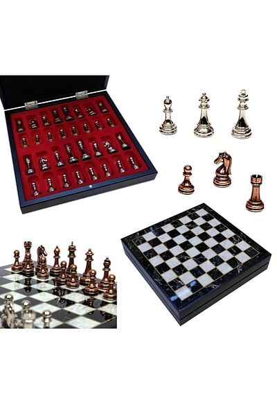ehobim Classic Metal Jewelled Chess Set with Wooden Box 36cm