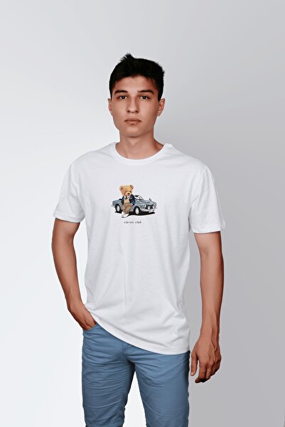 ErTaPassage Ανδρικό κλασικό μπλουζάκι White Car με τύπωμα - T1719795