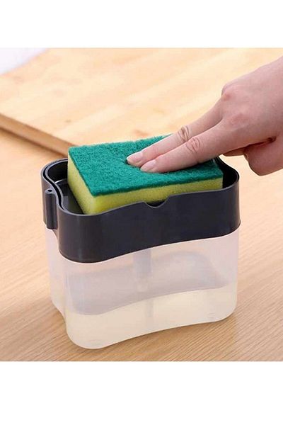 HB LİFE Liquid Detergent Dispenser with Pump and Sponge Chamber 380 Ml - Liquid Detergent Dispenser with Practical Chamber