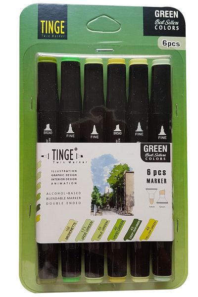 Tinge Marker Pen 6-Piece Green Color Set
