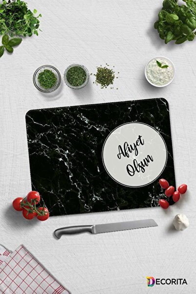 Decorita لوح تقطيع زجاجي ذو مظهر رخامي أسود - 30 سم × 40 سم