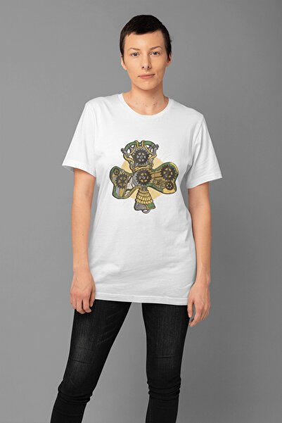 ErTaPassage White Steam Punk Clover Pattern Femei tricou - T464538