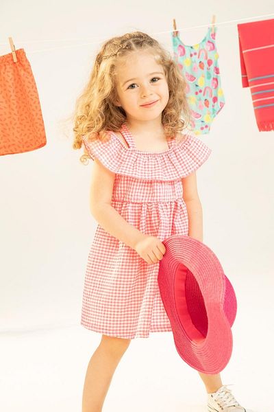 DeFacto Baby Girl Gingham Dress with Strap and Flounce