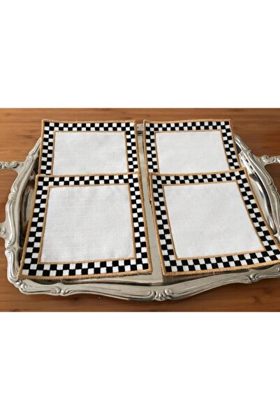 Lilies Atelier Mackenzie Damalı Siyah 4 Adet Nakışlı Kokteyl Sunum Peçetesi L...