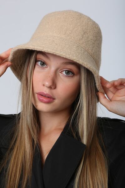 MARBERRY Beige Curly Plush Bucket Women's Hat