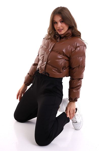 Winmoda34 Кожено дамско късо пухено яке