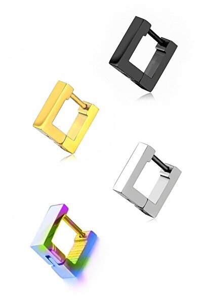 TREND COLLECTİON 4 Colors Square Shaped Steel Earring Set