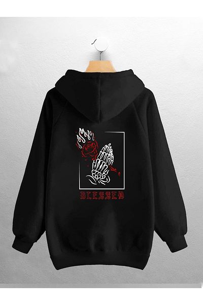 Joza Outdoors Sweat oversize negru cu imprimeu Blessed pentru femei unisex