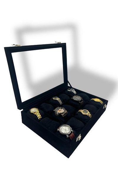 Dijital Çarşı Richbox 15'Li Watch Box Black/Alcantara Suede Decorative Corner Protection