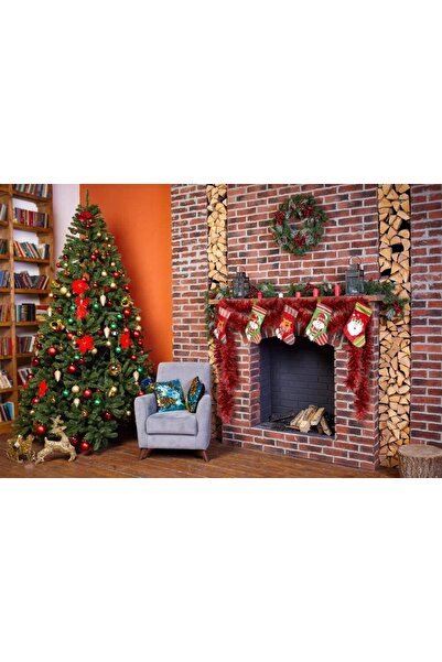 Huzur Party Store Κόκκινη χριστουγεννιάτικη γιρλάντα για γενέθλια, στολίδι από σιλβέρι σε σχήμα πεύκου 7x200 εκ. Στολίδι για κρέμασμα στο λαιμό