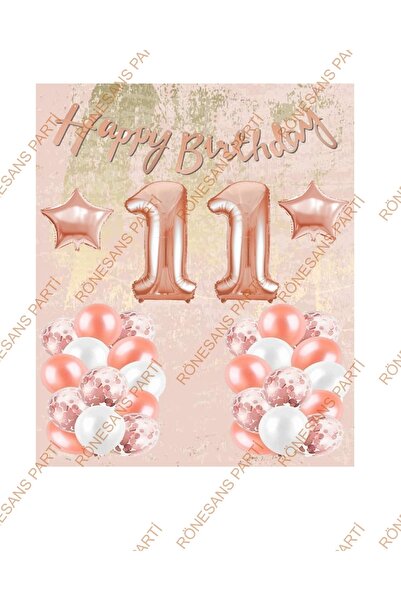 Genel Markalar Happy Bırthday Kaligrafi Banner Yıldızlı Balon Seti 11 Yaş