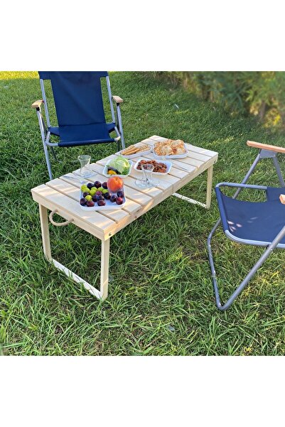 RU-BİSHOP Katlanabilen Ahşap Piknik Masası - Kamp Masası - Yemek Masası - Por...