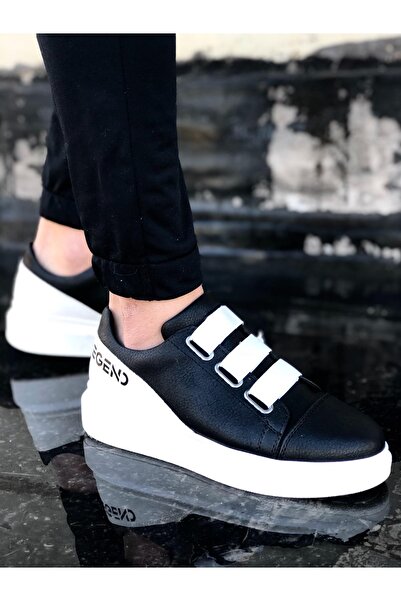 Wagoon Wg029 حذاء رجالي كاجوال بنعل سميك أبيض وأسود