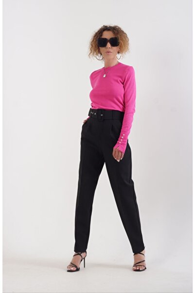 Zelish My Sister Pantaloni cu centură neagră