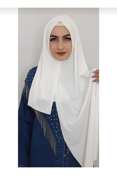 Ayselcehobi Women's Hijab Gathered Ready Shawl Ecru