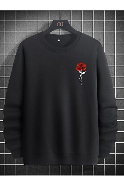 Be Original oversized Unisex Rose Love με τύπωμα Crew Neck 3 Thread 100% βαμβ...
