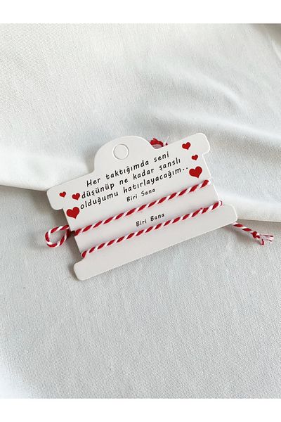 Atölye Merdiven Set of 2 I'm Always With You Macrame Lucky Bracelet Red White Bracelet Gift