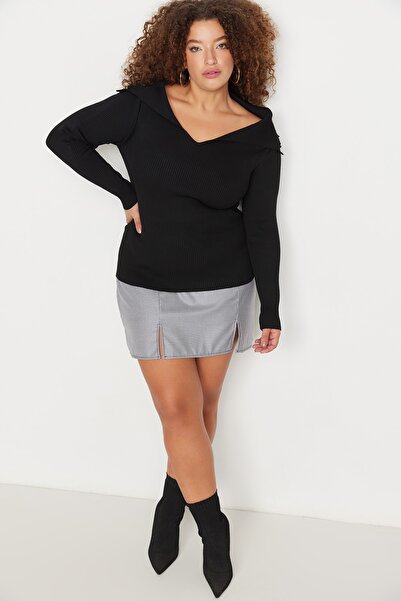 Trendyol Curve Schwarze schmale Strickbluse mit U-Boot-Ausschnitt