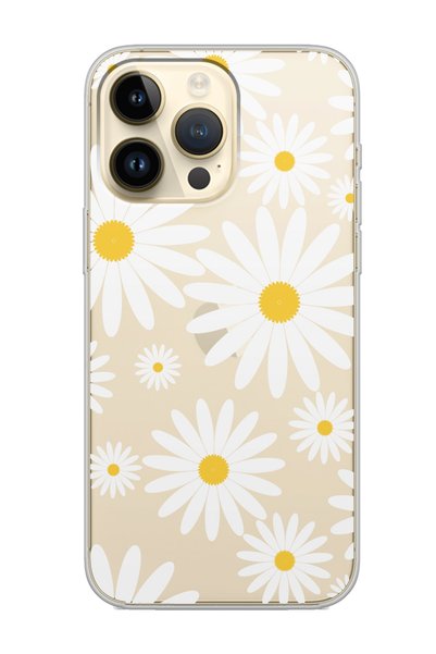 Spoyi iPhone 14 Pro Max Transparent Daisy Design Transparent Silicone Phone Case