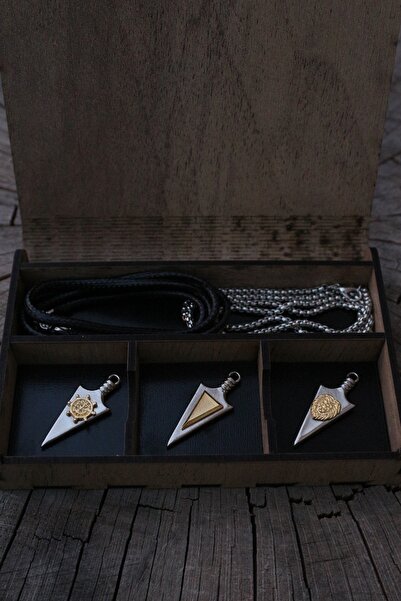 Dukkanka Ahşap Özel Hediye Kutulu Ok Ucu Aslan, Üçgen Ve Dümen Set Ip Ve Zinc...