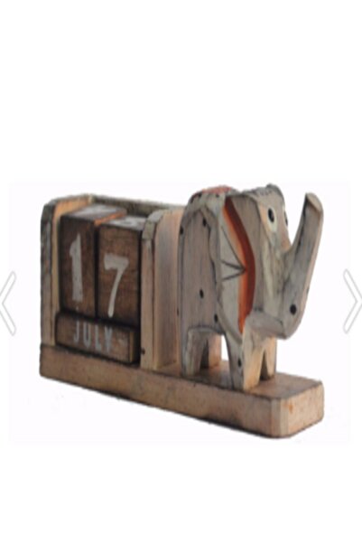 ALPİNEVOFİS Mini Fil Figürlü Masa Üstü Ahşap Küp Takvim Biblo