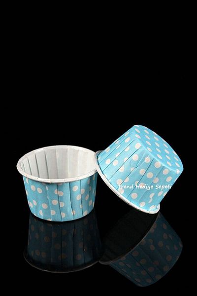 Trend Hediye Sepeti 50-Piece Light Blue Polka Dot Muffin Cupcake Mold Cake Capsule