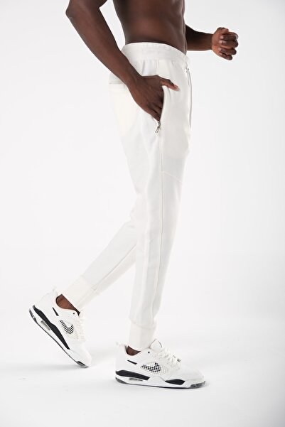 CLIPMAN Ανδρικό φούτερ Slim Fit με ελαστικά πόδια Λευκό
