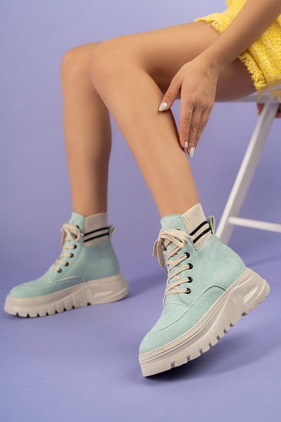 PASSAGE SHOES 5072 Γυναικείες πλεκτές μπότες με κορδόνια με λεπτομέρειες