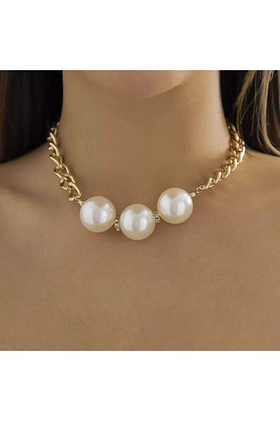 İPAR AKSESUAR Gold Chain Pearl Choker Necklace and Bracelet