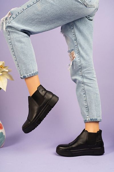 PASSAGE SHOES Μαύρο - 2056 Γυναικεία αθλητικά παπούτσια από γνήσιο δέρμα