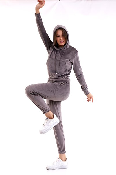 Winmoda34 Βελούδινο Σετ Φούτερ με κουκούλα γαλλικό βελούδο μαλακό