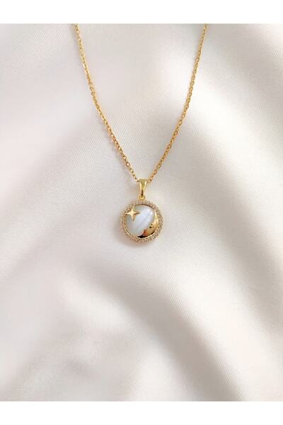 Evorya Kadın Paslanmaz Çelik Gold Zirkon Taşlı Ay Hilal Yıldız Figürlü Yuvarl...