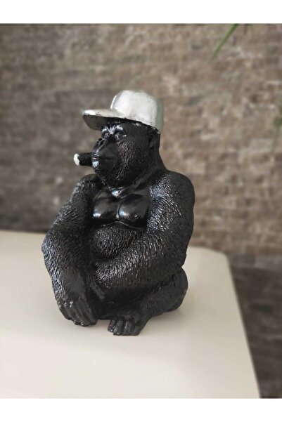 ARCANA HOME Siyah, Şapkalı Goril Biblo Heykel