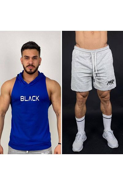 Black İstanbul Pantaloni scurți pentru atlet cu glugă - Super set de 2