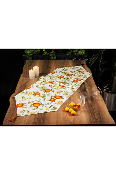 Biz Class Orange Patterned Duck Fabric Tasseled Runner/ Runner-Tablecloth