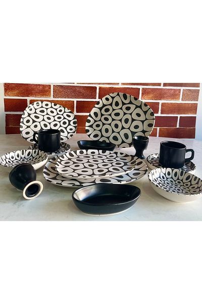 Keramika 14 Piece Tetra Black-white Breakfast Set