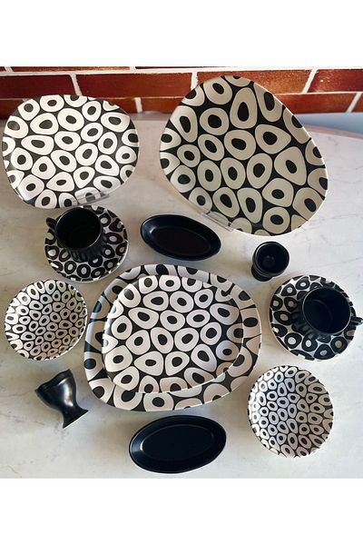 Keramika 14 Piece Tetra Black-white Breakfast Set