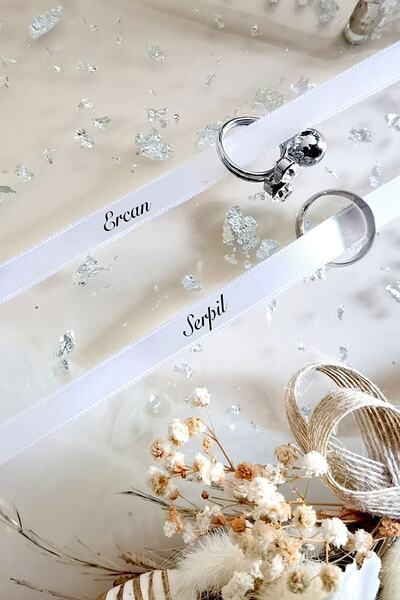 baskıtek Isimli Saten Kurdele Söz Yüzük Kurdelesi, Nişan Kurdelesi, Isimli Ku...