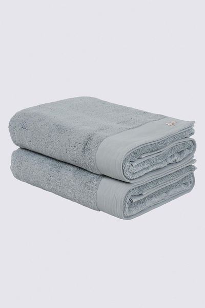 Ecocotton Σετ πετσετών μπάνιου από καθαρό βαμβάκι 2 τεμαχίων 100% οργανικό βαμβάκι με κεντημένο μπλε 76x142 εκ.