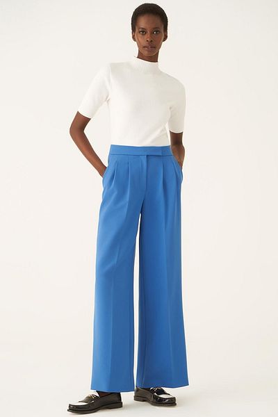 Perspective Abner Relaxed Fit Flair Leg Sax Color Trousers