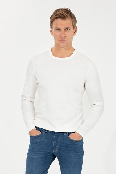 Pierre Cardin Πλεκτό πουλόβερ Ecru Slim Fit Basic