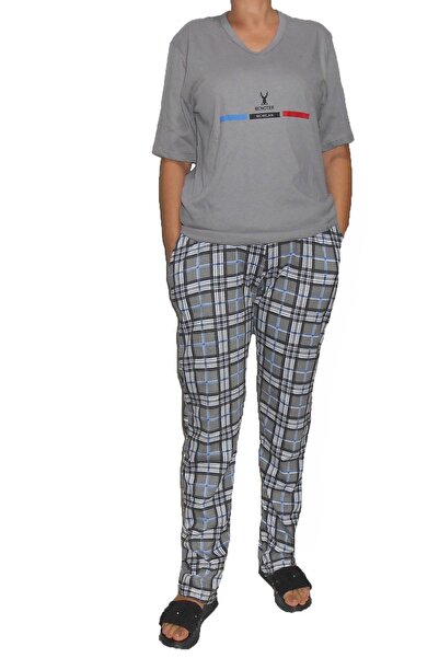 LM Kadın Baskılı-ekose Desenli Pijama Takımı