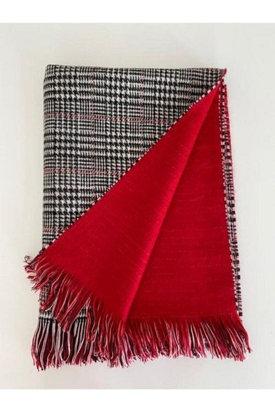 Mathilda Aksesuar Women's Red Plaid Double-Sided Soft Textured Scarf
