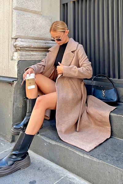 Swist Mink Belted Lined Long Women's Cashmere Coat