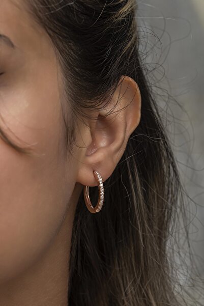 Nereze 925 Ayar Gümüş Rose 20 Mm Tamtur Halka Küpe