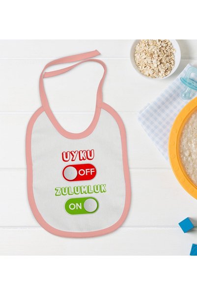 Bk Gift Pink Baby Food Bib with Kids Sleep Off Design-1
