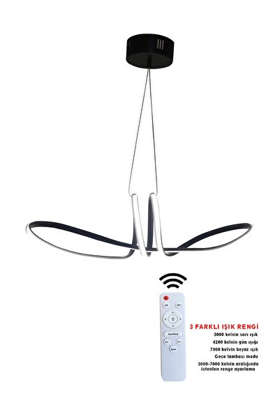 RSCOLLECTIONS 3 Renk Kumandalı Siyah Ledli Avize Papyon Led Avize