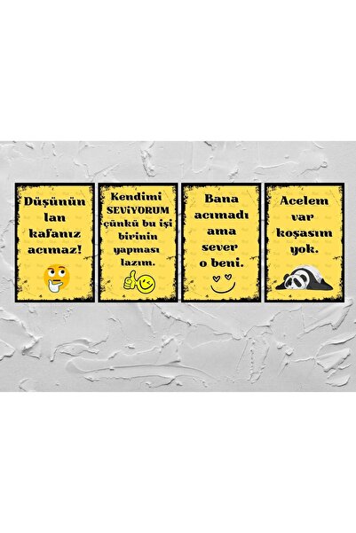 Hayal Poster Duvar Yazıları Retro Ahşap Poster Set 4 Lü 20x30cm